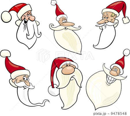 cheerful santa claus cartoon faces icons set 9478548