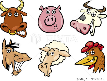 Cartoon farm animals heads set 9478549
