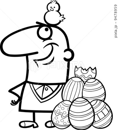 man with easter eggs and chicken cartoon 9478959