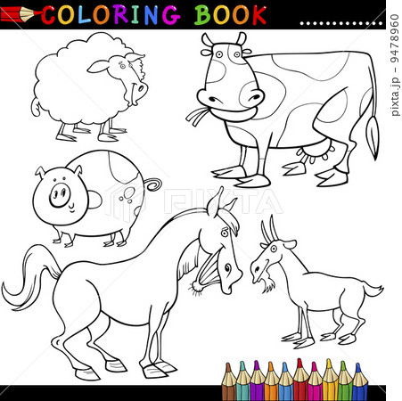 Farm Animals for Coloring Book or Page Farm Animals for Coloring Book or Page 9478960