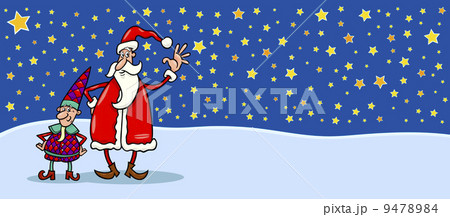 Santa and christmas elf cartoon card 9478984