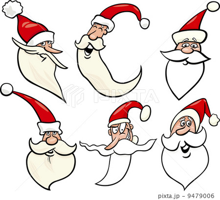 happy santa claus cartoon faces icons set 9479006