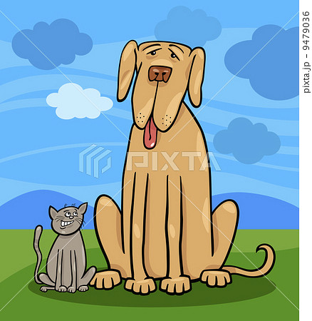 small cat and big dog cartoon illustration small cat and big dog cartoon illustration 9479036