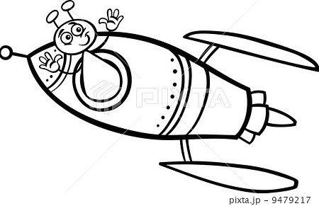 alien in rocket cartoon coloring page 9479217