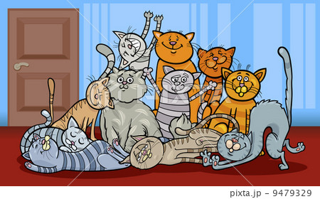 happy cats group cartoon illustration happy cats group cartoon illustration 9479329