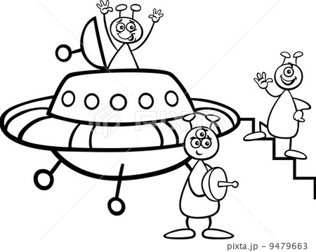 aliens with ufo for coloring book 9479663