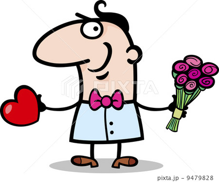 man with heart and flowers cartoon 9479828