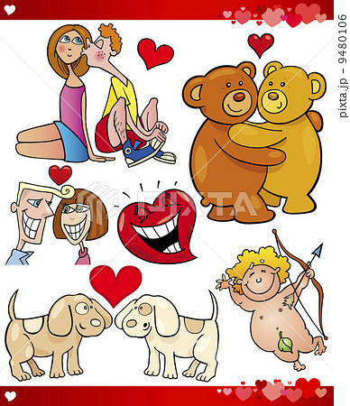 valentine cartoon illustration love set 9480106