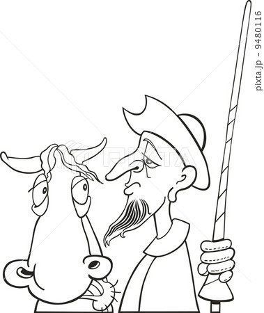 Don Quixote and his horse for coloring book 9480116