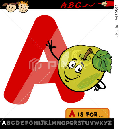 letter a with apple cartoon illustration 9480395