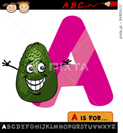 letter a with avocado cartoon illustration 9480422