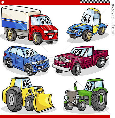 Funny Cartoon Vehicles And Cars Setのイラスト素材