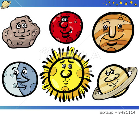 Planets and Orbs Cartoon Characters Set Planets and Orbs Cartoon Characters Set 9481114