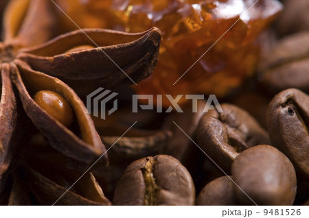 aroma coffe. ingredients. coffe beens, anise, sugar aroma coffe. ingredients. coffe beens, anise, sugar 9481526