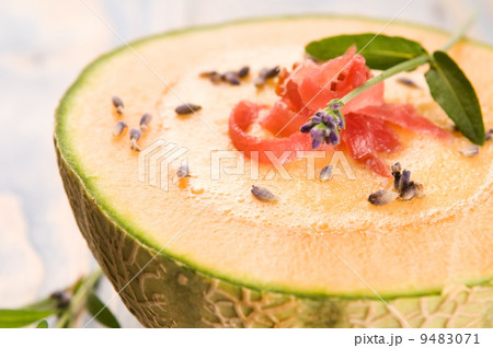 fresh melon soup with parma ham and lavender flower fresh melon soup with parma ham and lavender flower 9483071