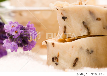 Handmade Soap With Fresh Lavender Flowers And Bath Salt Handmade Soap With Fresh Lavender Flowers And Bath Salt 9483145