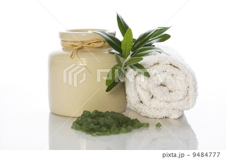 fresh olive branch and bath salt. spa 9484777