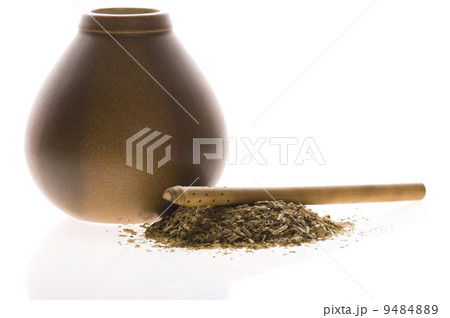 argentinian calabash with yerba mate isolated on white backgroun 9484889