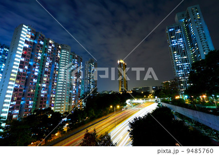 night traffic light trail and city 9485760