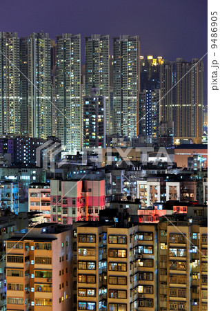 downtown in Hong Kong view from high at night 9486905