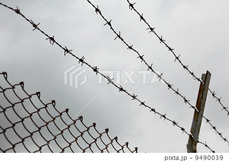 Chain link fence with barbed wire Chain link fence with barbed wire 9490039