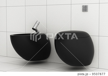 modern bathroom with black toilet bowl and bidet modern bathroom with black toilet bowl and bidet 9507877