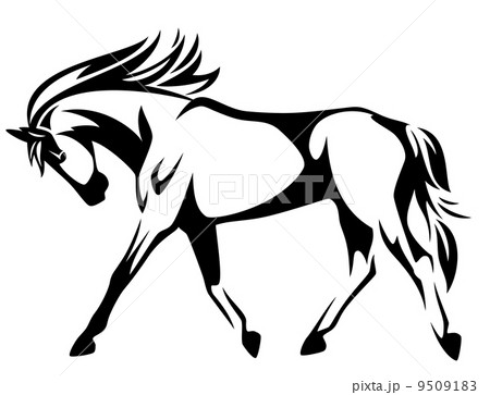 trotting horse black and white vector outline - side view 9509183