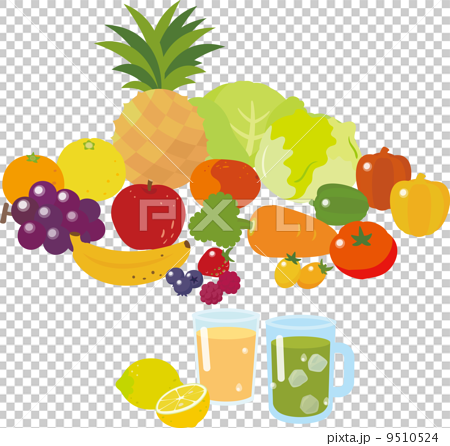 果物と野菜のミックスジュースのイラスト素材