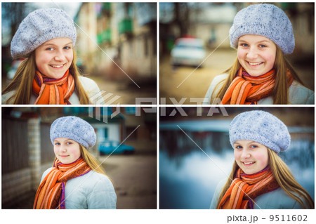 The Girl In A White Beret. Set Collage 9511602