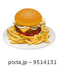 illustration of burger with fries, tomato, onion and cheese 9514131