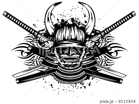 samurai helmet and crossed katana and saya 9515858