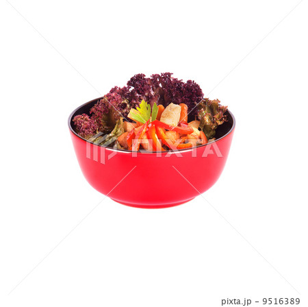Healthy Chinese food in a red plate isolated Healthy Chinese food in a red plate isolated 9516389