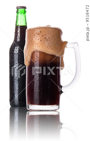 glass of beer and bottle isolated 9516472