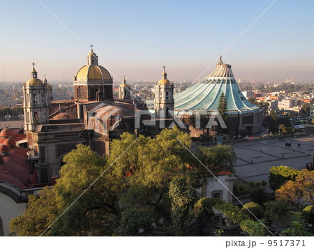 メキシコシティ・グアダルーペ寺院　テペヤックの丘より旧聖堂と新聖堂を望む 9517371