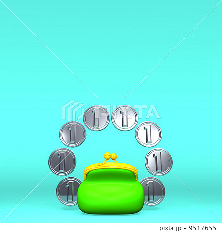 Front View Of Green Purse And Some Coins , That Are Placed Circled Form Front View Of Green Purse And Some Coins , That Are Placed Circled Form 9517655
