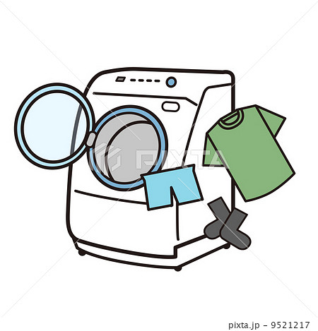 ドラム式の洗濯機と洗濯物のイラスト素材