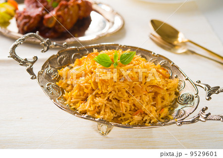 Chicken Biryani rice in silver plate 9529601