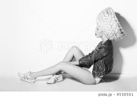 Styling. Profile of Showy Quaint Woman in Surreal White Peruke Styling. Profile of Showy Quaint Woman in Surreal White Peruke 9530501