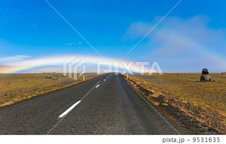 Icelandic Road Landscape with double rainbow Icelandic Road Landscape with double rainbow 9531635
