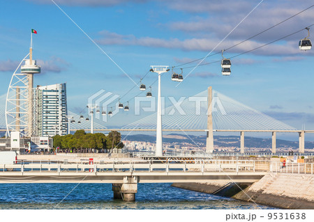 Cable car in Expo district, Lisbon, Portugal 9531638