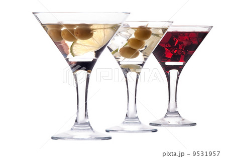 martini with olive and ice set isolated 9531957