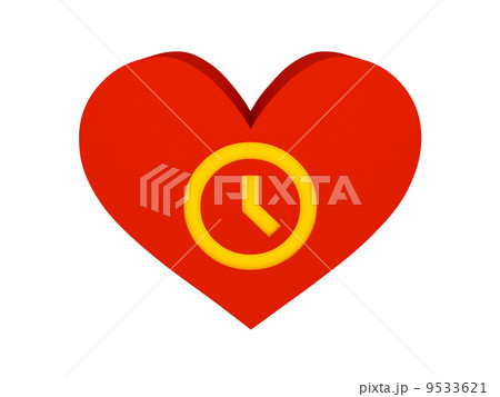 Big red heart with clock symbol. Concept 3D illustration. Big red heart with clock symbol. Concept 3D illustration. 9533621