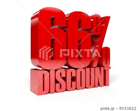 66 percent discount. Red shiny text. Concept 3D illustration. 9533622