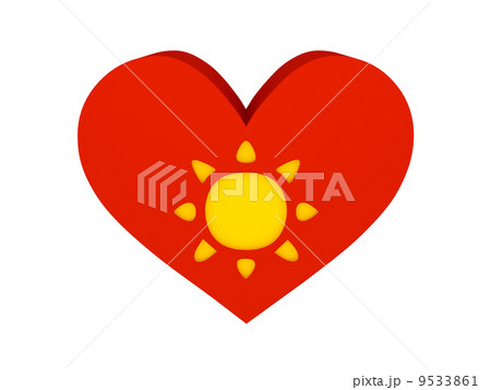 Big red heart with sun symbol. Concept 3D illustration. 9533861