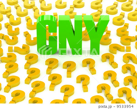 CNY sign surrounded by question marks. Concept 3D illustration. 9533954