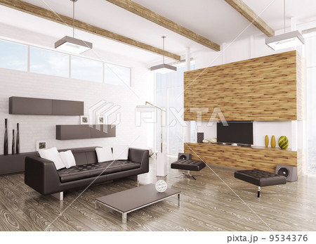 Interior of modern living room 3d 9534376