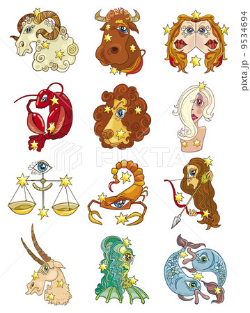 cartoon illustration of horoscope zodiac signs set cartoon illustration of horoscope zodiac signs set 9534694