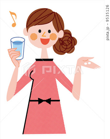 サプリを飲む女性のイラスト素材