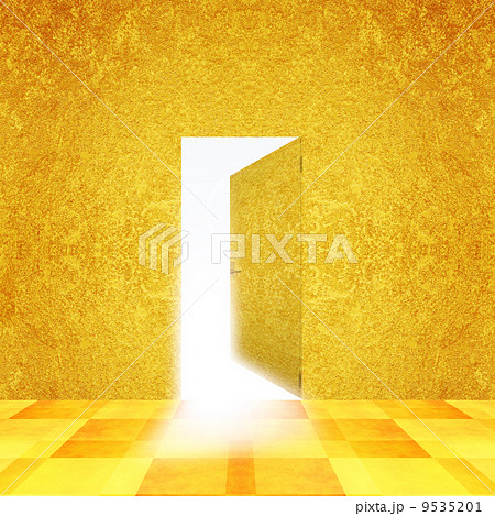 金色の部屋とドアと光のイラスト素材