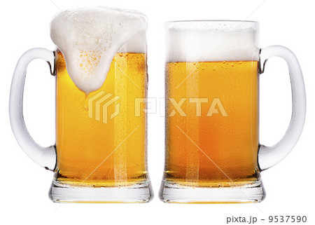 Frosty glass of light beer set isolated 9537590